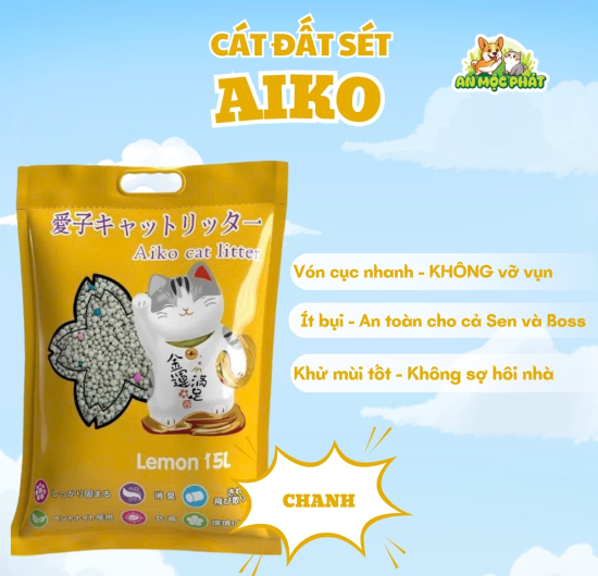 CÁT VỆ SINH CHO MÈO AIKO BENTONITE HƯƠNG CHANH- 15L