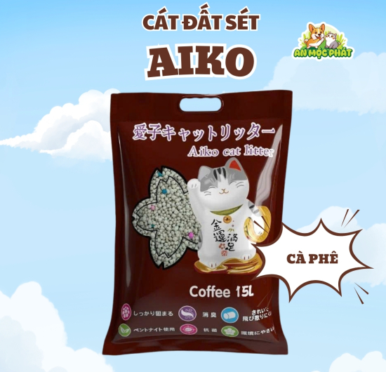 CÁT VỆ SINH CHO MÈO AIKO BENTONITE CÀ PHÊ - 15L