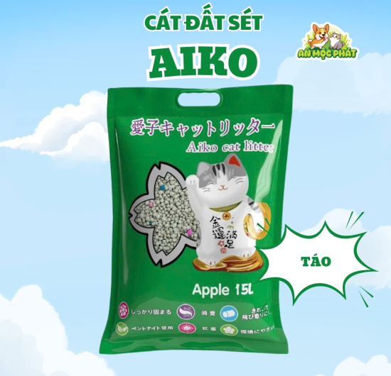 CÁT VỆ SINH CHO MÈO AIKO BENTONITE HƯƠNG TÁO - 15L