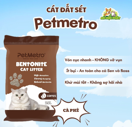 CÁT VỆ SINH CHO MÈO PETMETRO BENTONITE HƯƠNG CÀ PHÊ - 25L
