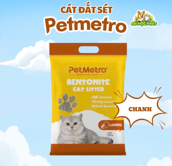 CÁT VỆ SINH CHO MÈO PETMETRO BENTONITE HƯƠNG CHANH- 15L