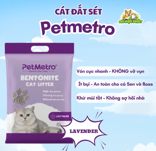 CÁT VỆ SINH CHO MÈO PETMETRO BENTONITE HƯƠNG LAVENDER - 15L