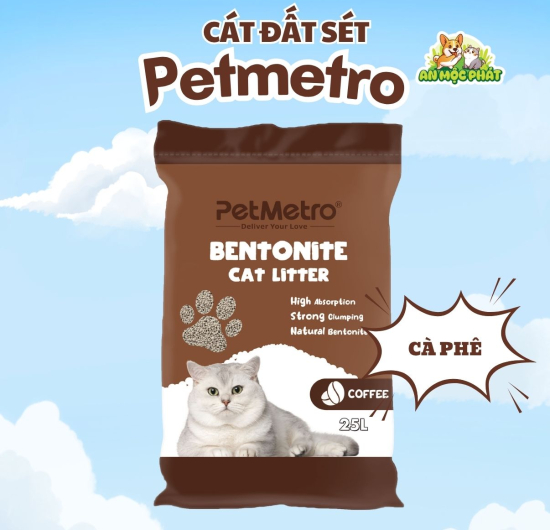 CÁT VỆ SINH CHO MÈO PETMETRO BENTONITE HƯƠNG CÀ PHÊ - 25L