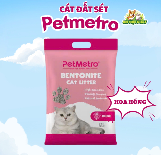CÁT VỆ SINH CHO MÈO PETMETRO BENTONITE HƯƠNG HOA HỒNG- 15L