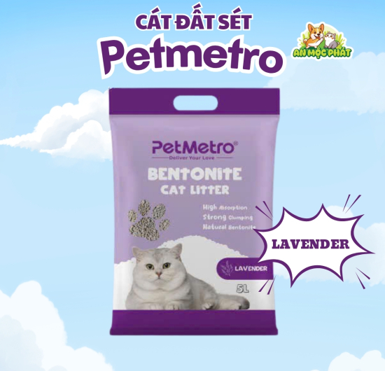 CÁT VỆ SINH CHO MÈO PETMETRO BENTONITE HƯƠNG LAVENDER - 15L