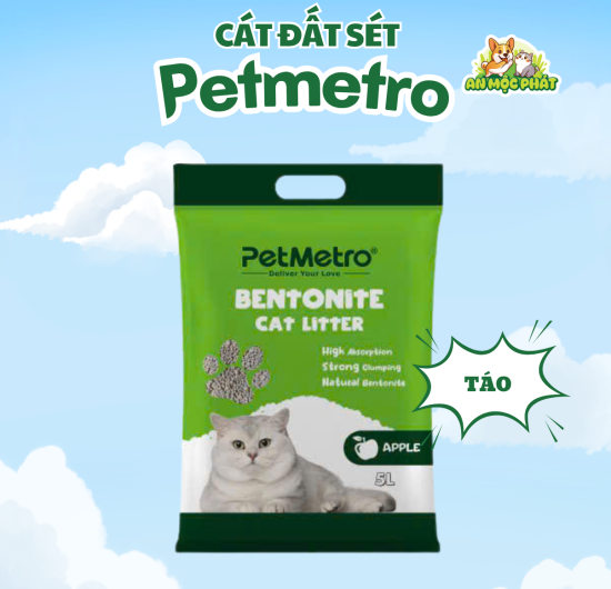 CÁT VỆ SINH CHO MÈO  PETMETRO BENTONITE HƯƠNG TÁO - 5L