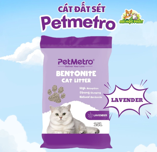 CÁT VỆ SINH CHO MÈO PETMETRO BENTONITE HƯƠNG LAVENDER - 25L
