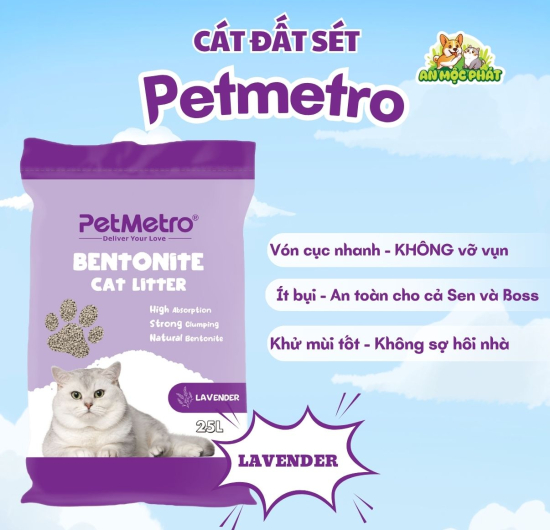 CÁT VỆ SINH CHO MÈO PETMETRO BENTONITE HƯƠNG LAVENDER - 25L