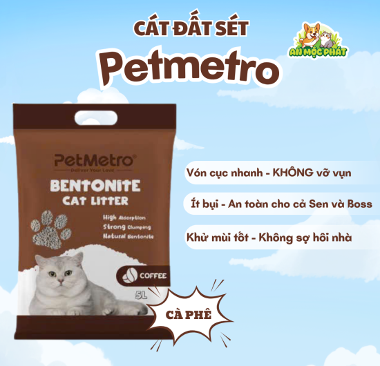 CÁT VỆ SINH CHO MÈO  PETMETRO BENTONITE HƯƠNG CÀ PHÊ - 5L