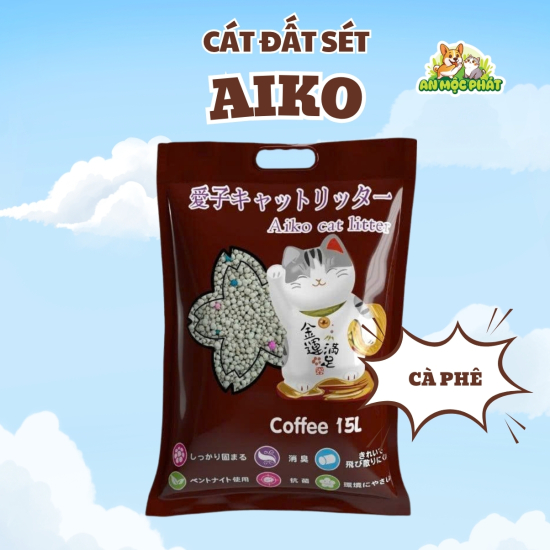 CÁT VỆ SINH CHO MÈO AIKO BENTONITE CÀ PHÊ - 15L