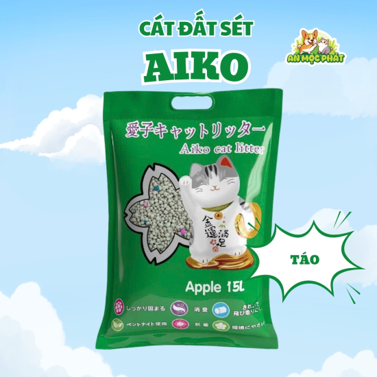 CÁT VỆ SINH CHO MÈO AIKO BENTONITE HƯƠNG TÁO - 15L