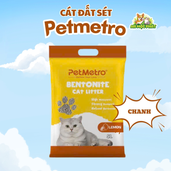 CÁT VỆ SINH CHO MÈO PETMETRO BENTONITE HƯƠNG CHANH- 15L