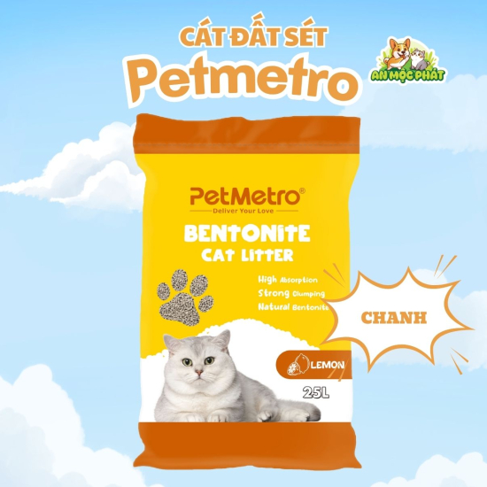 CÁT VỆ SINH CHO MÈO PETMETRO BENTONITE HƯƠNG CHANH- 25L