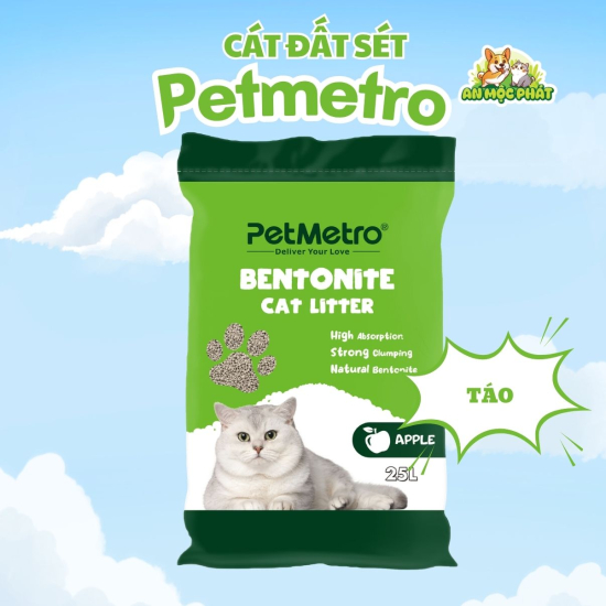 CÁT VỆ SINH CHO MÈO PETMETRO BENTONITE HƯƠNG TÁO - 25L