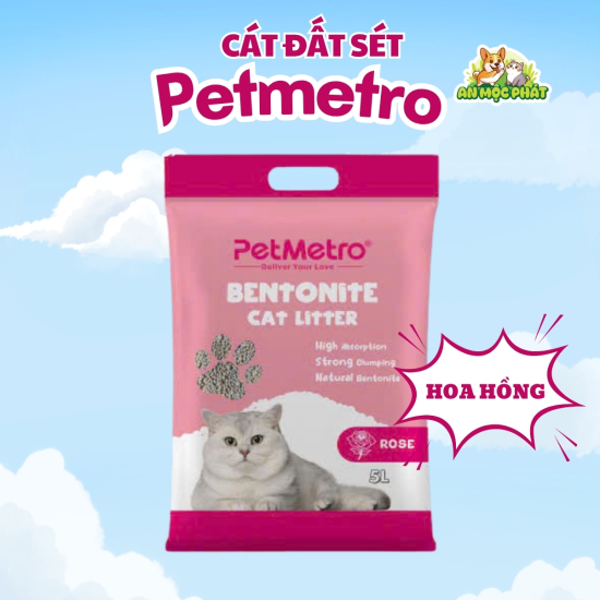 CÁT VỆ SINH CHO MÈO PETMETRO BENTONITE HƯƠNG HOA HỒNG- 15L