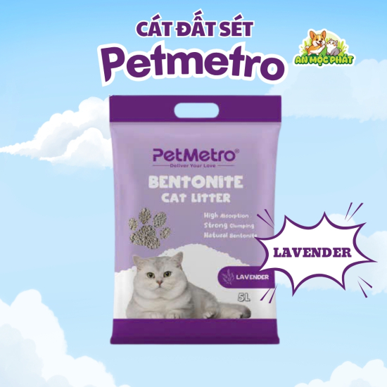 CÁT VỆ SINH CHO MÈO PETMETRO BENTONITE HƯƠNG LAVENDER - 15L