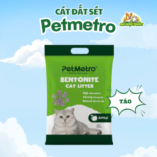 CÁT VỆ SINH CHO MÈO  PETMETRO BENTONITE HƯƠNG TÁO - 5L