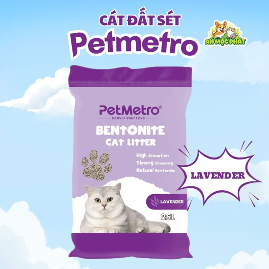 CÁT VỆ SINH CHO MÈO PETMETRO BENTONITE HƯƠNG LAVENDER - 25L